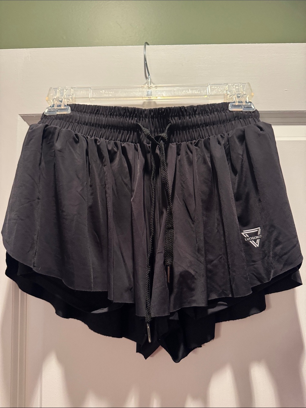Women's Black Layered Athletic Shorts with Drawstring Waist